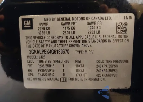 2016 GMC Terrain Slt из США, поврежденный, VIN 2GKALPEK4G6180670